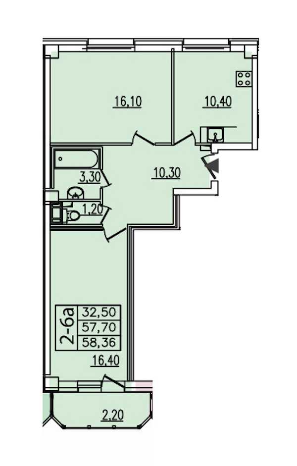 Двухкомнатная квартира в : площадь 58.99 м2 , этаж: 4 – купить в Санкт-Петербурге
